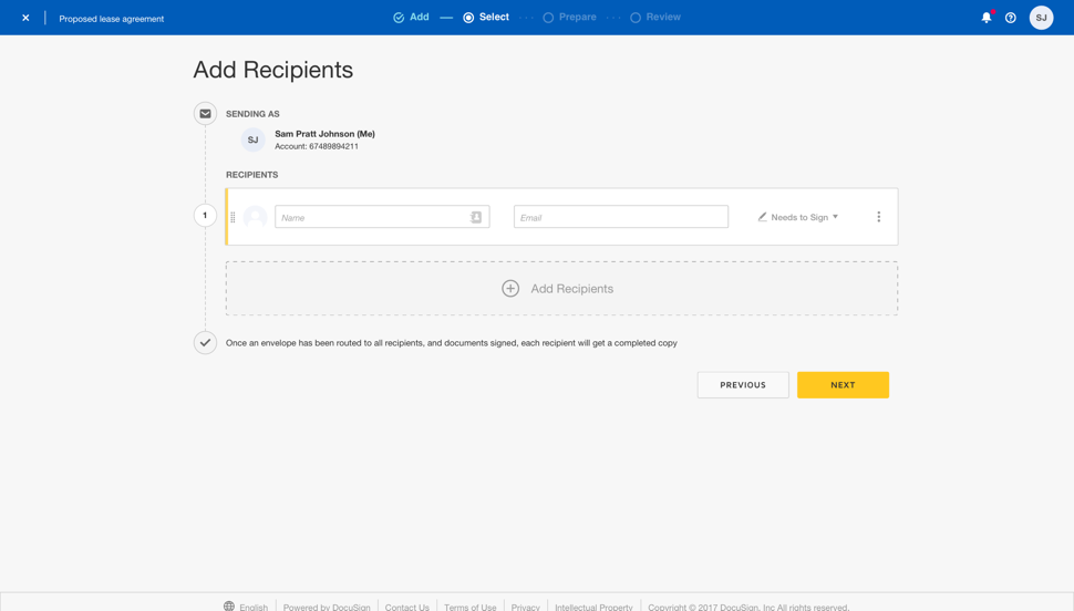 docusign selecting who needs to sign