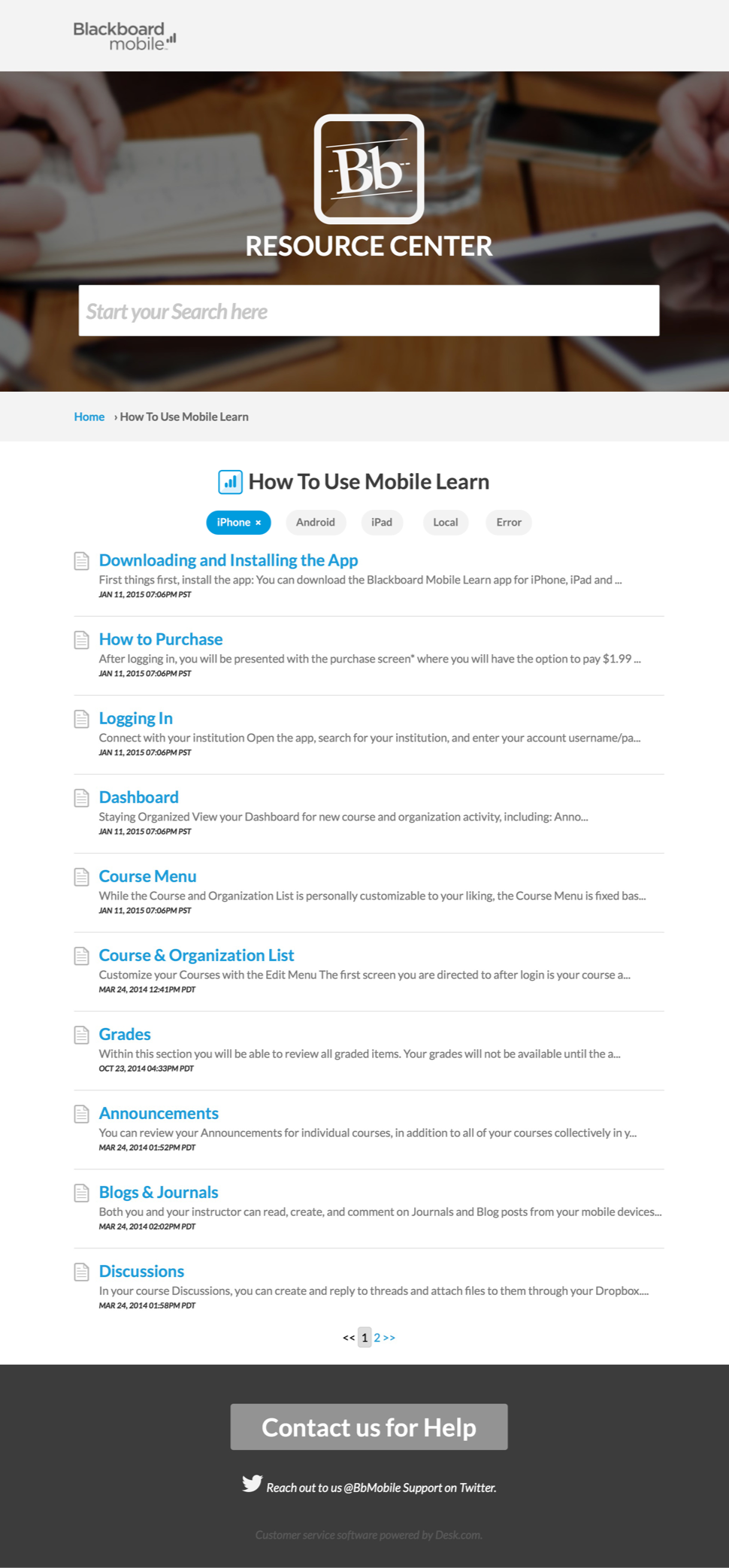 mobile learn helpdesk help article